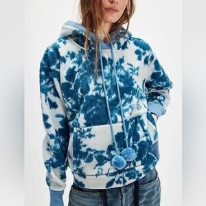NWT Free People With Love Sweatshirt XS Hooded Floral Fuzzy Blue